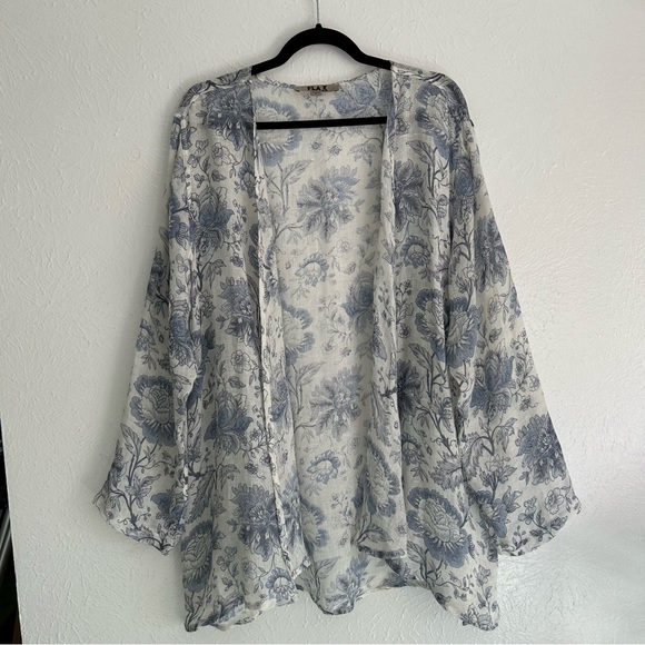 Flax Vintage Floral Print Linen Cardigan Kimono Lagenlook Minimalist Cottagecore - Picture 2 of 9
